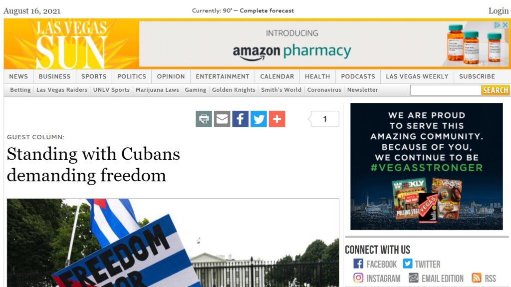 Click here to read Eddie Diaz's Las Vegas Sun op-ed on standing with Cubans demanding freedom.