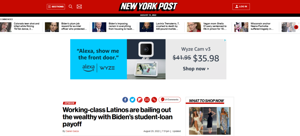 Click to read Daniel Garza's NY Post op-ed, "Working-class Latinos are bailing out the wealthy with Biden's student-loan payoff"