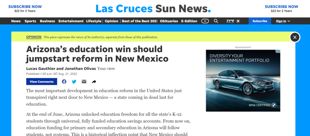 Arizona's win for universal education savings accounts should inspire New Mexico to implement universal ESAs, too.